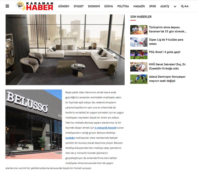 NEWS ABOUT US IN THE PRESS - BELUSSO MOBILYA IS IN KARAMAN HABER | Belusso Furniture